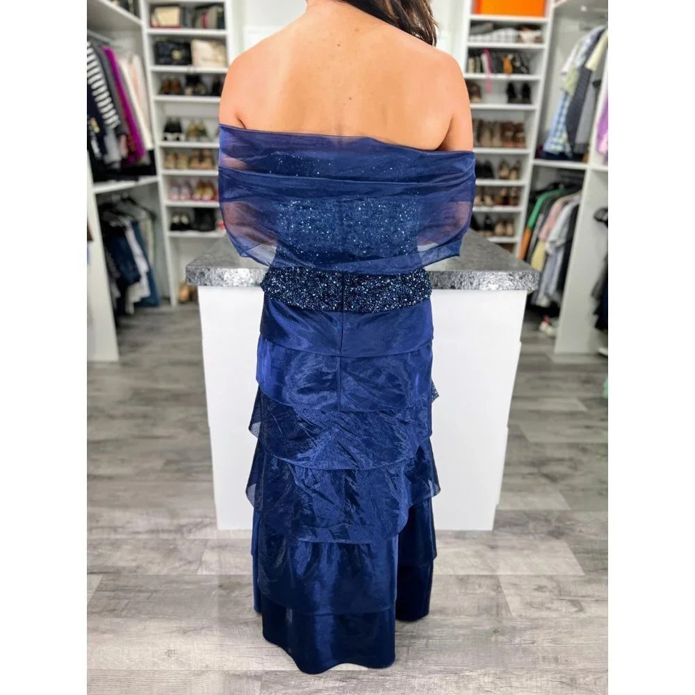Jovani Navy Blue Sequined Strapless Tiered Formal Gown $395 - Picture 6 of 11